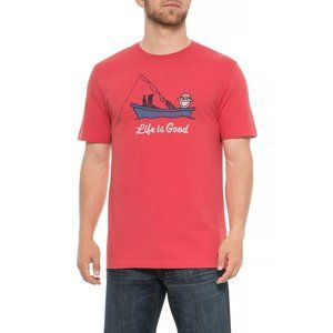 NEW Life is Good Mens T-Shirt Fishing Boat Red Short Sleeve Jake Size M